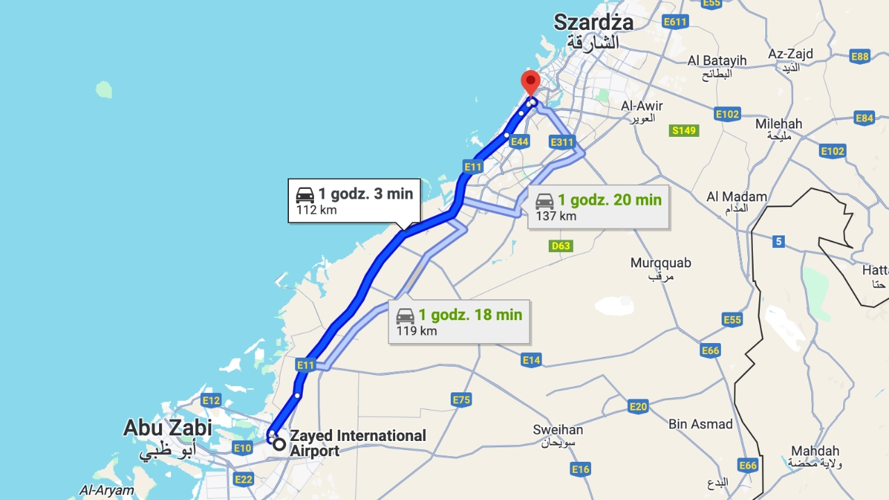 Ile trwa przejazd z Abu Dhabi do Dubaju?