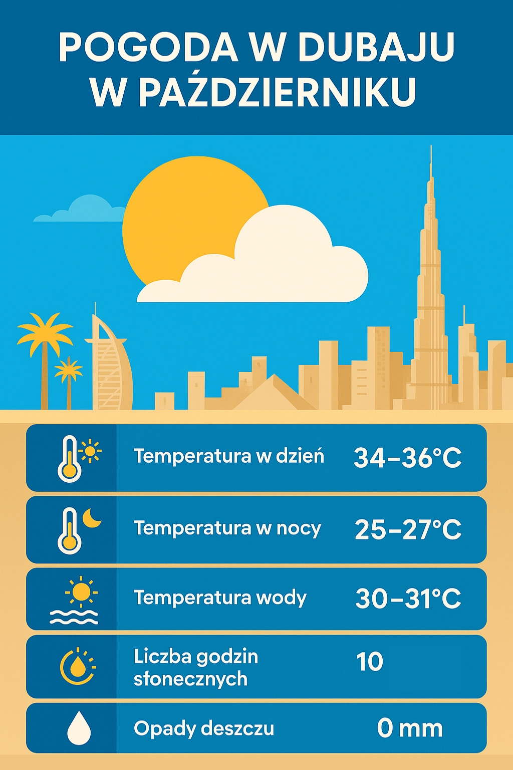 Pogoda w Dubaju w październiku – temperatury, klimat, porady dla turystów. Pogoda październik dubaj.